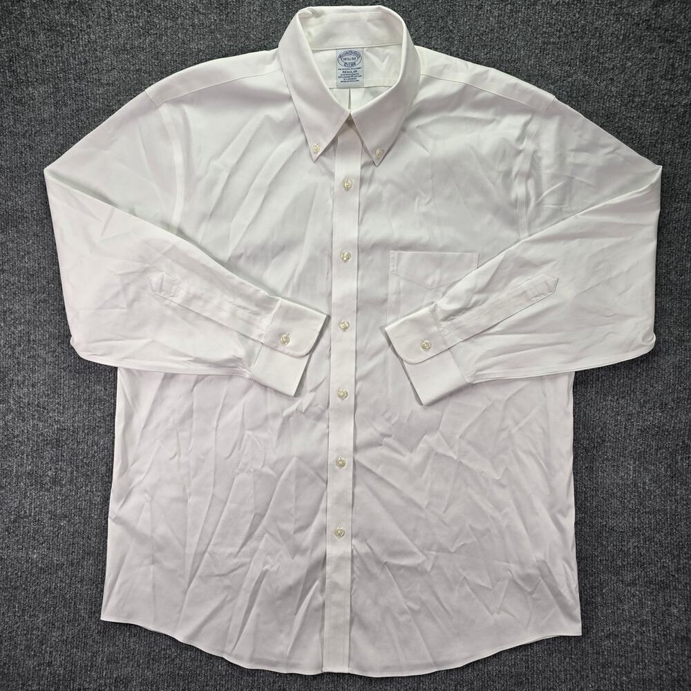Brooks Brothers Dress Shirt Mens 16.5 32 Regular Fit White Stretch Non-Iron